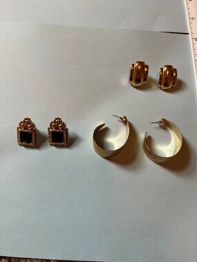 3 pairs of gold toned earrings